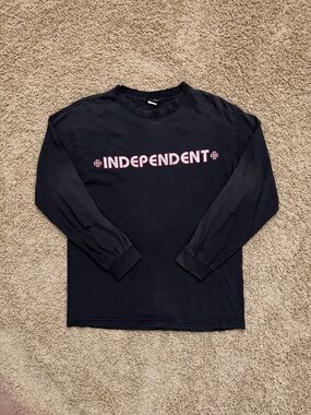 Vintage 90s Distressed Independent Trucks Long Sleeve Black Graphic Shirt M RARE